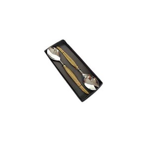 Stainless Steel Salad Serving Set <b>Silver</b> Polished With Gold Long Leaf Design Handle Tableware Salad Server Set - Product Image 1