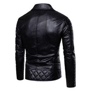 Chaqueta de Motociclista de Cuero Genuino para Hombre, Cuello Alto, Cierre de Cremallera, Color Sólido, Corte Ajustado, Transpirable, Ecológica e Impermeable para Invierno - Product Image 5