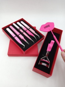 Pinzas para Extensión de Pestañas de Acero Inoxidable con Recubrimiento en Polvo de Diferentes Colores, Agarre de Diamante, Estilo Labial, Rizador Profesional con Espejo - Product Image 5