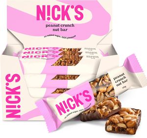 NICKS Peanut crunch, barre de cacahuètes végétalienne au chocolat keto, sans sucres ajoutés, sans gluten (12x40g) - Product Image 1