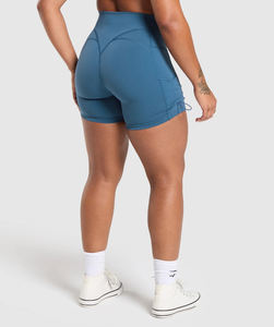 2025 femmes côtelé sans couture en Nylon Gym Biker Shorts Logo personnalisé héritage Logo serré Short taille élastique solide Yoga entraînement court - Product Image 2