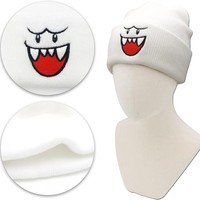 Chapeau en tricot brodé avec un visage joyeux et confortable - Chapeau d'hiver chaud et mignon pour hommes, le cadeau de Noël parfait, tendance haut de gamme