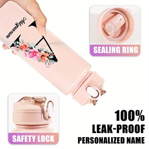 Botella de Agua de Plástico Personalizada de 26 oz <span class=keywords><strong>con</strong></span> Pajita, Diseño Floral <span class=keywords><strong>con</strong></span> Iniciales y <span class=keywords><strong>Nombre</strong></span> Personalizado, <span class=keywords><strong>Taza</strong></span> de Viaje Antiderrames <span class=keywords><strong>con</strong></span> Asa y Marcador de Tiempo - Product Image 5