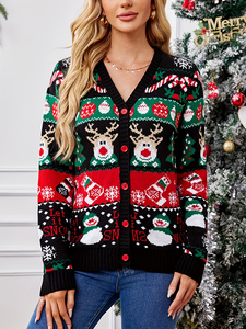 Nouveau produit femmes noël <span class=keywords><strong>renne</strong></span> bouton à manches longues Cardigan léger tricot <span class=keywords><strong>pull</strong></span> de noël femmes - Product Image 3