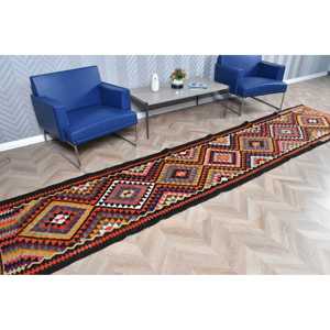 2.8x13.2 ft Vintage Kilim Rug, Turkish Rug, <b>Red</b> Plants & trees <b>Wool</b> Rug - Product Image 2