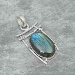 Pendentif en labradorite, pierre précieuse, argent sterling 925, bijoux faits à la main, pour enfants et femmes, haute qualité, classique, cadeau d'anniversaire élégant - Product Image 6