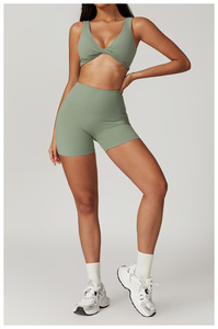 Wholesale OEM Clothing Active Wear Yoga Bra <b>and</b> <b>Shorts</b> <b>Set</b> Tight Fitting <b>Short</b> <b>Top</b> Casual Fitness Trousers Suit Yoga <b>Sets</b> - Product Image 4