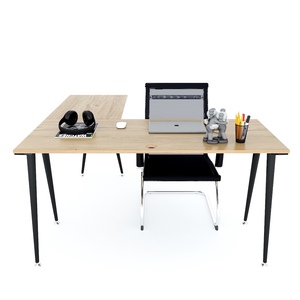 Escritorio en Forma de L de Madera Contrachapada con Patas de Hierro en Forma de Cono 140x140cm HBCO037 - Product Image 3