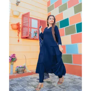 Ensemble de costume pour femme en rayonne bleu égyptien avec dupatta Gotta Jaal par Thread & Button - Product Image 2