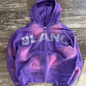 Sudadera con capucha de algodón de verano con cremallera completa de peso pesado de 500 Gsm personalizada, con diamantes de imitación lavados desteñidos al sol, recortada, ajuste holgado, desteñida al sol - Product Image 6