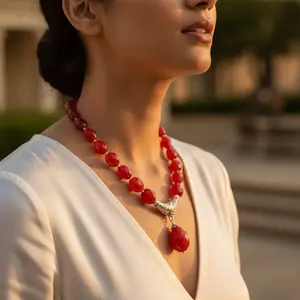 Colgante de Plata con Cuentas de Cornalina Roja para Mujer, Clásico, Moderno, Religioso, con Forma de Gancho, Patrón de Números, Cadenas de Latón con Ágata para Regalos - Product Image 2
