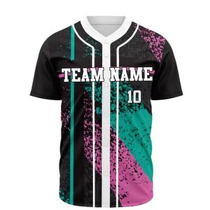 เสื้อซอฟต์บอลสั่งทำจากโรงงาน แบบยูนิเซ็กซ์ กระดุมสองเม็ด ระบายอากาศได้ดี สีฟ้าอมชมพูไล่เฉด ปักชื่อทีม - Product Image 1