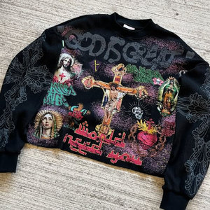 Sudadera para hombre Crop Boxy Fit con estampado personalizado de peso pesado de algodón lavado con ácido de alta calidad, serigrafía de su logotipo y diseño - Product Image 2