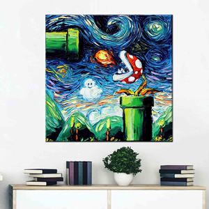 Lienzo Impreso de Van Gogh Mario - Obra de Arte Moderna de la Noche Estrellada, Enmarcado para Exhibición - Product Image 1