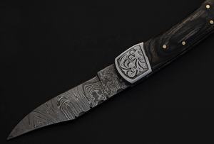 Custom Handmade Damascus Steel Pocket Knife With Pukka Wood Handle and Fine <b>Leather</b> Sheath Camping Knife Fishing Knife - Product Image 4