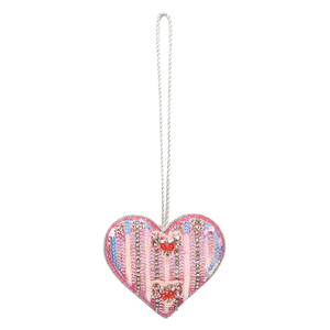 Ornamento natalizio romantico fatto a mano con cuore rosa, regalo artigianale, decorazione e giocattolo - Product Image 2