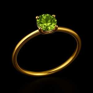 Clásico elegante 14 K oro amarillo sólido 6mm forma redonda alta calidad peridoto natural garra de piedras preciosas anillo de ajuste para mujer - Product Image 3