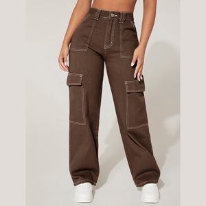 Pantalons cargo légers pour femmes, vente en gros, logo personnalisé, poche à rabat en nylon, pantalon droit à taille haute - Product Image 1