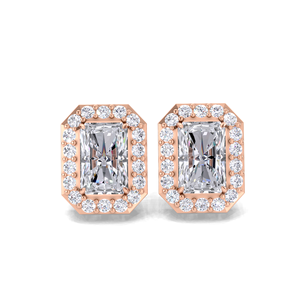 Pendientes de Diamante Corte Radiante de 1.288CT con Halo, Oro Amarillo, Blanco y Rosa de 14K, Baño de Rodio, Marco Octogonal, Finos - Product Image 1