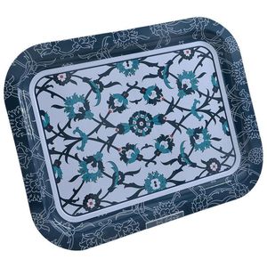 Plateau rectangulaire décoratif en métal de 233x307mm, plateau de service moderne de style arabe pour servir des aliments en bois de nacre. - Product Image 3