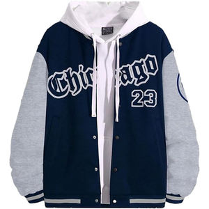 Veste d'hiver pour hommes Veste en laine brodée de lettres à manches en cuir - Product Image 2