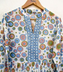 Ethnic Women's Evening Gown Hand Block Printed Short Kaftan <b>Dress</b> Button Decoration Manufactured Africa for Natural Waistline - Product Image 6