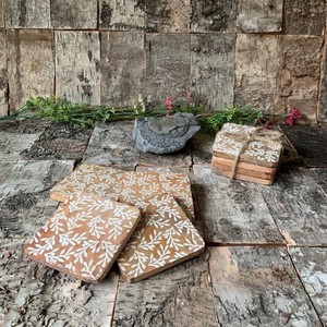 Hand Carved Wooden <b>Coasters</b> with White Leafy Design Rustic <b>Drink</b> <b>Coasters</b> <b>for</b> Home Decor Unique Gift Idea walnut <b>coasters</b> - Product Image 3