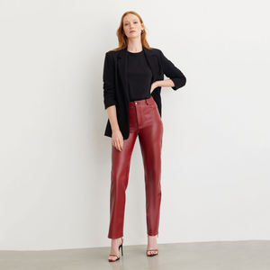 Pantalon en cuir taille haute à jambes larges pour femmes Style Streetwear avec poches décontracté Long Design personnalisé OEM dames pantalon approvisionnement - Product Image 2