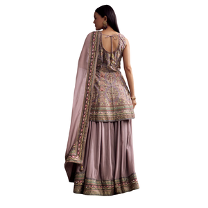 Traje Palazzo de seda lavanda con trabajo de piedra y Kurta impreso, venta al por mayor, Ropa Étnica para mujer, proveedor de fábrica de ropa OEM personalizado - Product Image 5