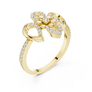 แหวนหยดน้ำเพชรทรงกลมสีเหลืองทอง 14K สำหรับผู้หญิง |   ชุดลำลองประจำวัน |   เพชรที่เพาะเลี้ยงใหม่ - Product Image 5