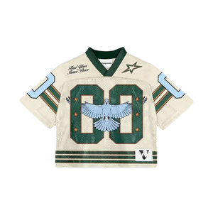 Custom Breathable Plus Size Mesh Polyester Drop Shoulder Acid Wash Boxy Cropped Sublimation American <b>Retro</b> Men's <b>Football</b> Jersey - Product Image 3