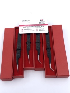 Pince à épiler professionnelle pour extensions de cils, en acier inoxydable de haute qualité, durable, antimagnétique, à pointe courbée argentée, revêtement noir en poudre - Product Image 5