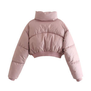 Veste matelassée courte en tissu matelassé pour femmes de luxe avec col montant, broderie de logo personnalisée, respirante, séchage rapide, manteau d'hiver - Product Image 5