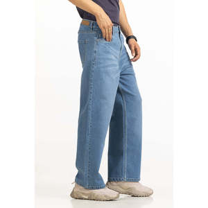 Jean Boyfriend Taille Haute Coupe Large en Denim Skinny avec Tissage Tricoté et Décoration de Trous Colorés Effet Délavé pour l'Hiver - Product Image 1