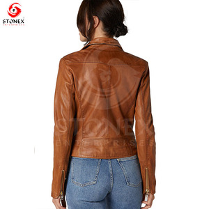 แจ็กเก็ตหนังสีน้ำตาลคุณภาพสูงสำหรับผู้หญิงแจ็กเก็ตหนังแกะแท้มีสไตล์/หนังสำหรับผู้หญิง - Product Image 5