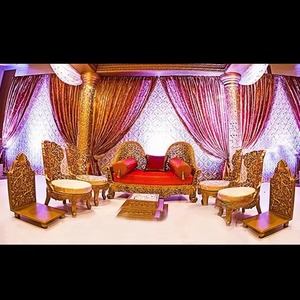 Designer Wedding Mandap Chairs Heavy Carving Golden Mandap Chairs Handmade Wedding Wooden Carved Chairs USA Wholesale <b>Gold</b> <b>Sofa</b> - Product Image 1