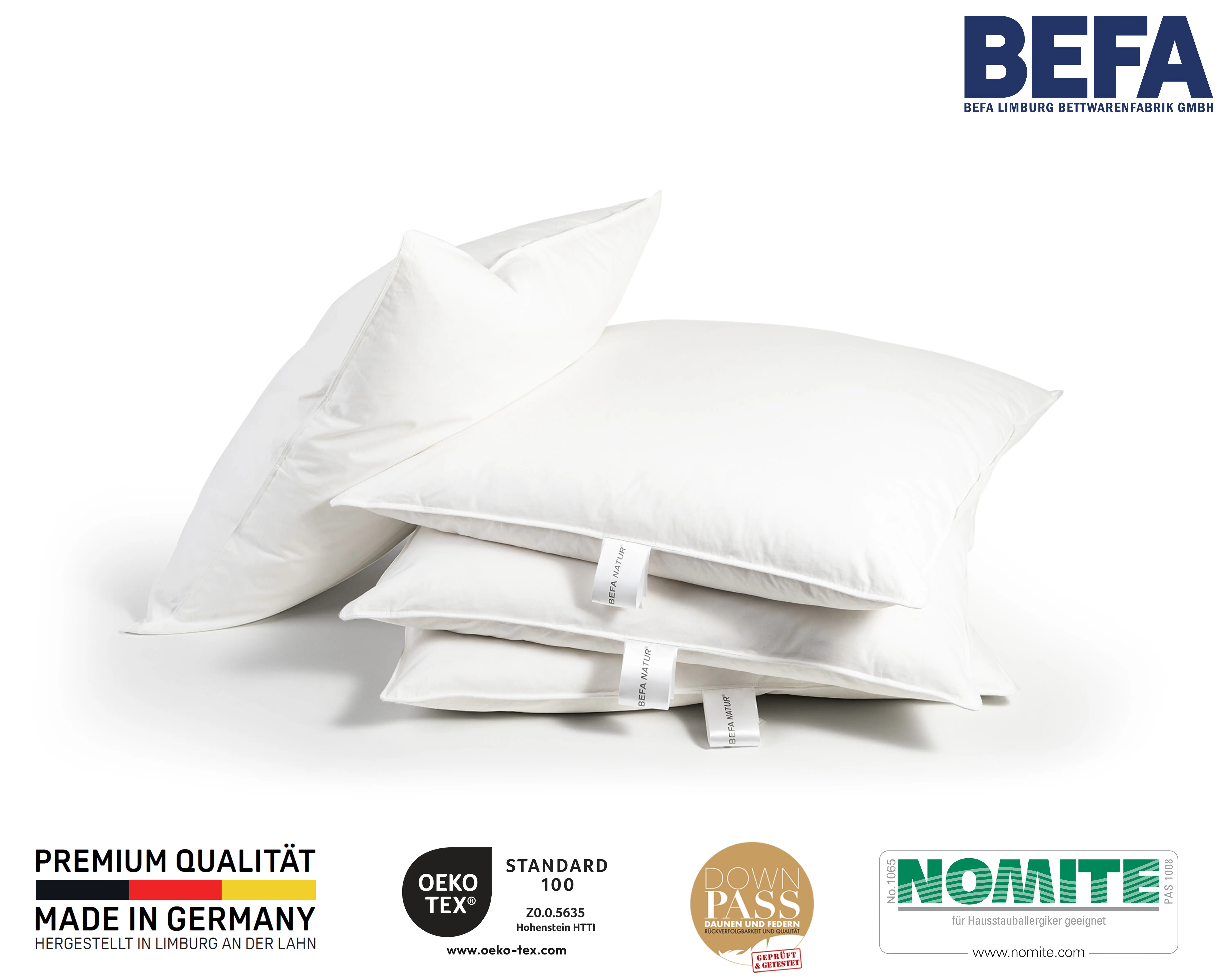 وسادة مريحة ممتازة بيضاء للسرير تغطي جزء من السرير بنسبة 15% وسادة قطنية 100% بأبعاد 40×80 سم مصنوعة في ألمانيا
