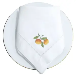 Салфетки из ткани на заказ 100% белые хлопковые с вышивкой оранжевые фруктовые столовые салфетки домашний отель Ресторан самолет