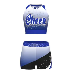 Blue Sports Bra and Shorts Set Ladies Cheer Outfit Cheerleading Customize cheerleading uniforms for cheerleaders