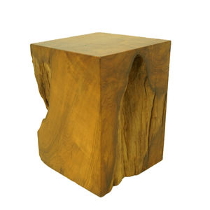 Tabourets de bar d'extérieur en teck traditionnel robuste et naturel avec une forme et une texture originales pour un mobilier de patio extérieur rustique et confortable - Product Image 4