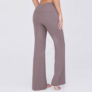 Pantalones de chándal acampanados de lana suave de verano para mujer con cintura elástica con cordón frontal plano estilo cómodo diario - Product Image 4