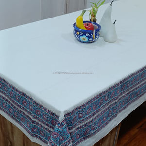 Nappe 100% Coton Faite à la Main, Imprimée au Bloc, Motif Floral, Lavable et Absorbante, Emballage Personnalisé, Bordure Craie - Product Image 1