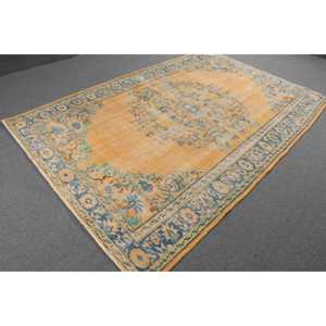 5.7x9.1 ft Large Vintage Rug, <b>Yellow</b> Solid Turkish Rug - Product Image 4