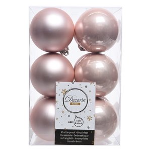 Amicasa Juego de 12 Bolas de Navidad de Plástico Rosa Pálido de 6 cm 9021924 Adornos para Árbol de Navidad - Product Image 1