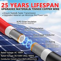 Cable Solar Flexible de Cobre XLPO Trenzado de 15m (50FT) 10AWG, Cable de Alimentación de Gran Tamaño para Panel Solar con Conectores Hembra y Macho
