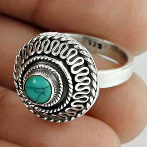 New Hot Jewelry Vintage Round Cut Turquoise Gemstone Sliver <b>Ring</b> Healing <b>Crystal</b> 925 Sterling Silver Bohemian <b>Ring</b> For Her - Product Image 2