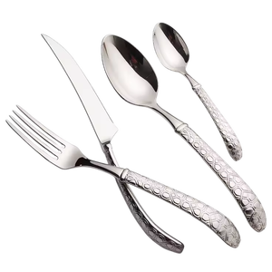 Mirror Silver Finished Cutlery Set With Curved Handles Premium Stainless Steel <b>Flatware</b> For Home Restaurant Events Use Set of 4 - Product Image 1