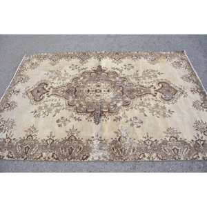 Tapis turc Vintage Beige marron 5.2 X 7.7ft fait à la main en laine grande surface Patchwork Design rectangulaire couloir Latex pour la décoration de la chambre - Product Image 4