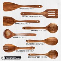 Ensemble de cuillères de cuisine en bois Premium 8 pièces Surface lisse teck naturel antiadhésif ustensiles en teck faits à la main pour la cuisson en remuant