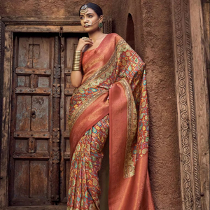Jacquard Soie Jari Tissage Saree Collection Styliste Impression Numérique et Finition Marmo pour la Saison de Mariage Tissu Doux en Dentelle - Product Image 1